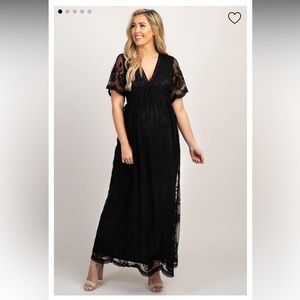Pink Blush Black Lace Maternity Maxi Dress